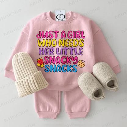 JUST A GIRL WHO NEEDS HER LITTLE SNACKY SNACKS Baby Sweatshirt 2-piece Set - Pink - 2-3T - image 1