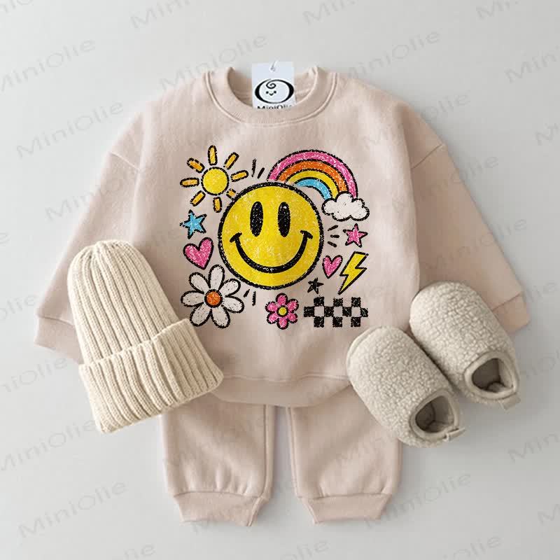 Baby Smiley Face Print Sweatshirt 2-piece Set - Beige - 2-3T - image 2