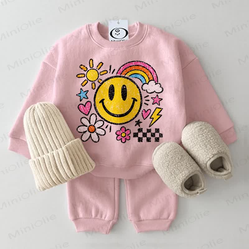 Baby Smiley Face Print Sweatshirt 2-piece Set - Pink - 2-3T - image 1