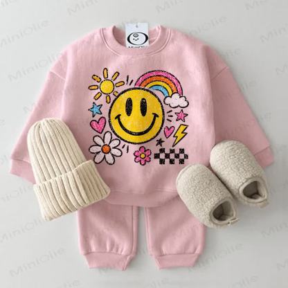Baby Smiley Face Print Sweatshirt 2-piece Set - Pink - 2-3T - image 1