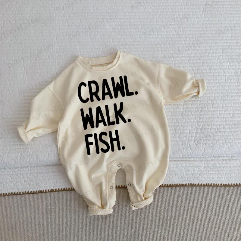 CRAWL. WALK. FISH. Baby Toddler Beige Romper - Beige - 2-3T - image 1