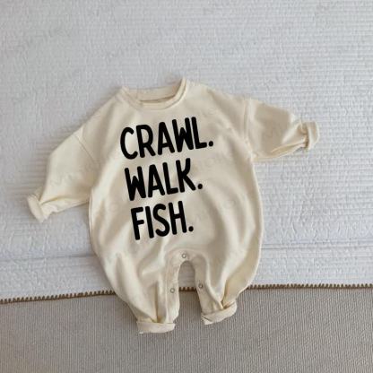 CRAWL. WALK. FISH. Baby Toddler Beige Romper - Beige - 2-3T - image 1