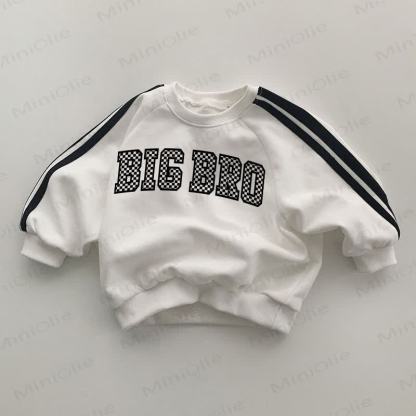 BIG BRO Baby Black Striped Sleeve White Sweatshirt - White - 2-3T - image 1