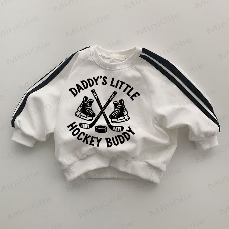 DADDY'S LITTLE HOCKEY BUDDY Baby Black Striped Sleeve White Sweatshirt - White - 2-3T - image 1