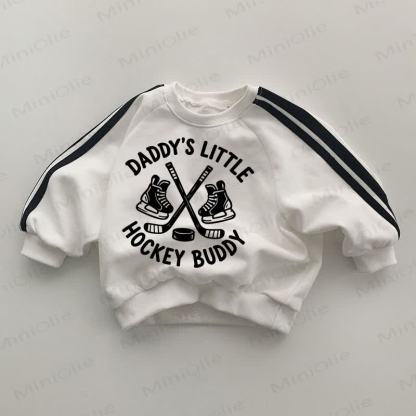 DADDY'S LITTLE HOCKEY BUDDY Baby Black Striped Sleeve White Sweatshirt - White - 2-3T - image 1