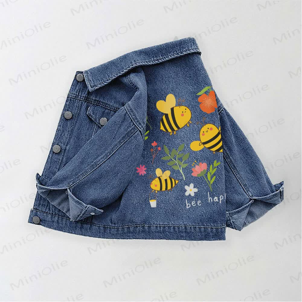 BEE HAPPY Toddler Kid Bee FLower Denim Jacket - Blue - 10-11T - image 1
