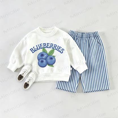 BLUEBERRIES Baby Sweatshirt and Striped Pants Set - White&Blue - 2-3T - image 1