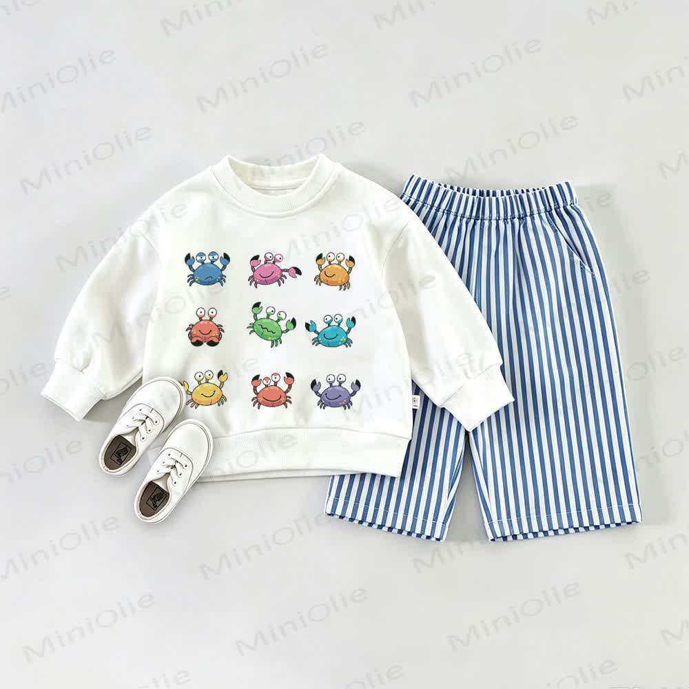 Baby Cartoon Crab Sweatshirt and Striped Pants Set - White&Blue - 2-3T - image 1