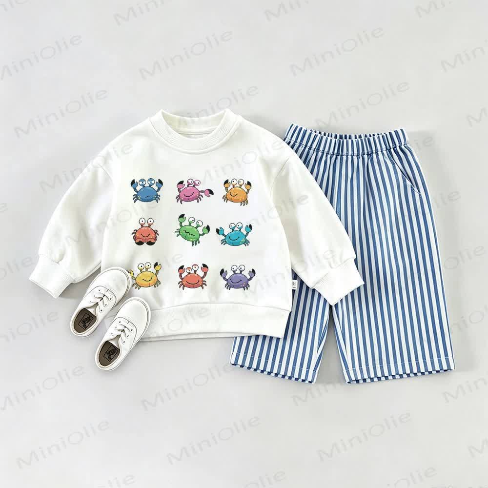 Baby Cartoon Crab Sweatshirt and Striped Pants Set - White&Blue - 2-3T - image 1