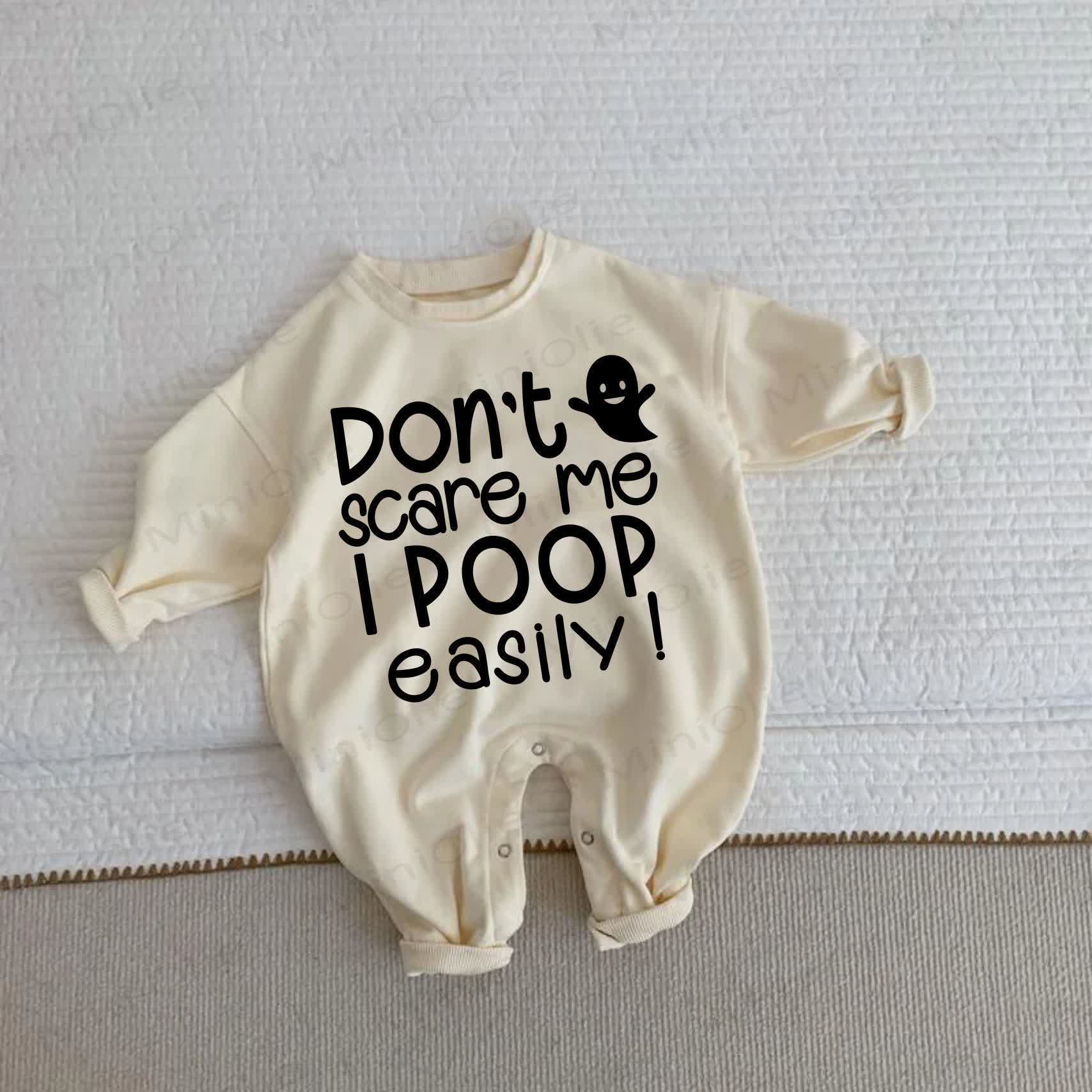  DON'T SCARE ME I POOP EASILY! Baby Toddler Beige Romper - Beige - 2-3T - image 1