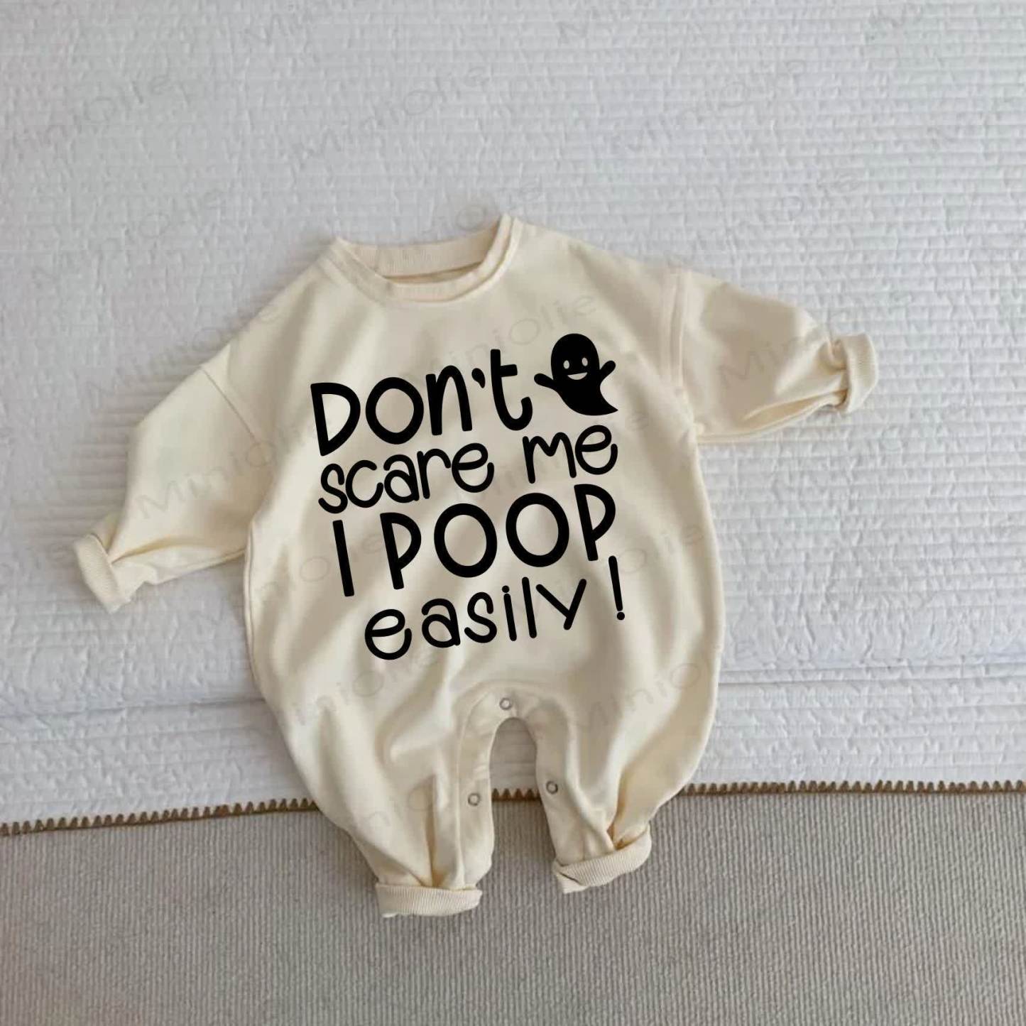  DON'T SCARE ME I POOP EASILY! Baby Toddler Beige Romper - Beige - 2-3T - image 1
