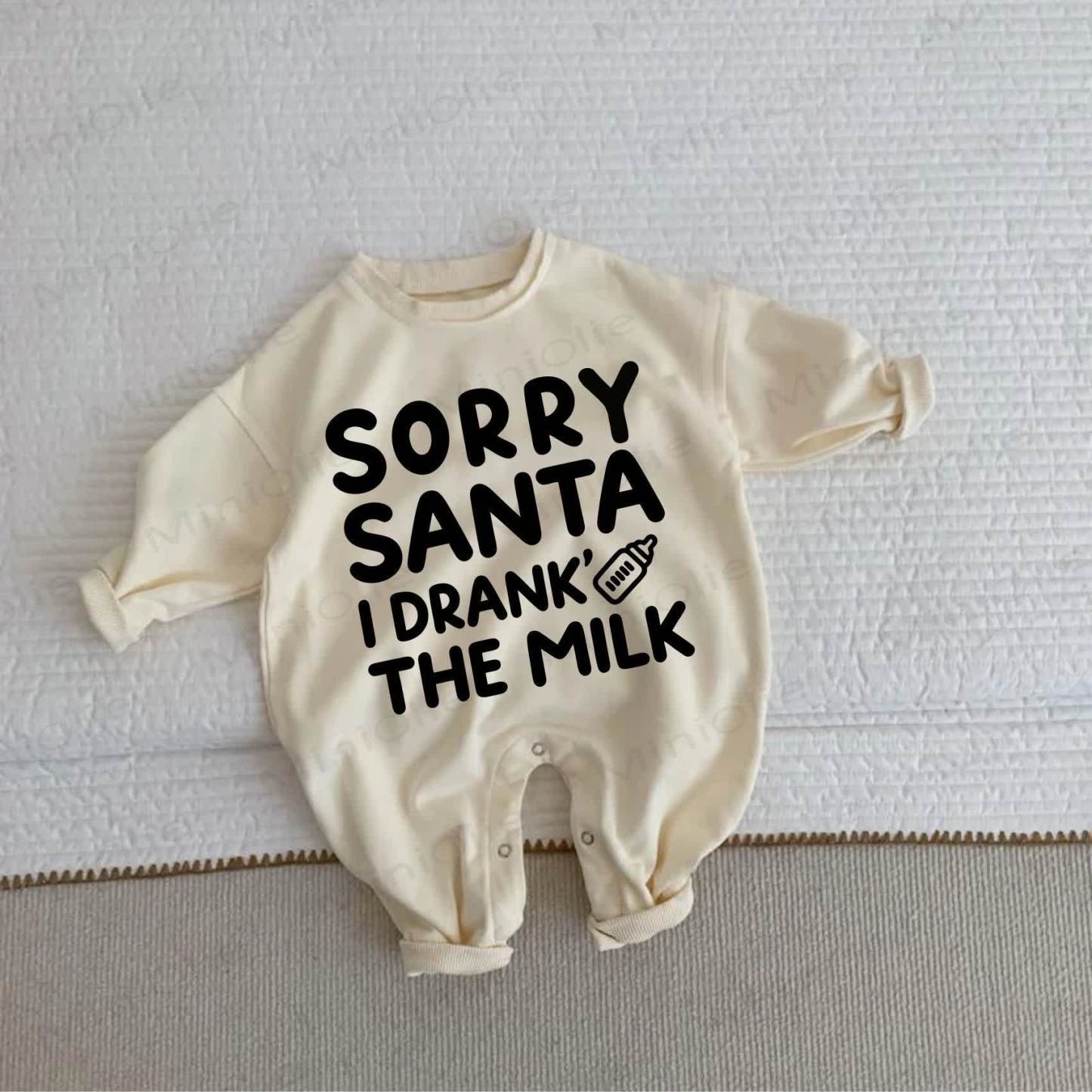SORRY SANTA I DRANK' THE MILK Baby Toddler Beige Romper - Beige - 2-3T - image 1