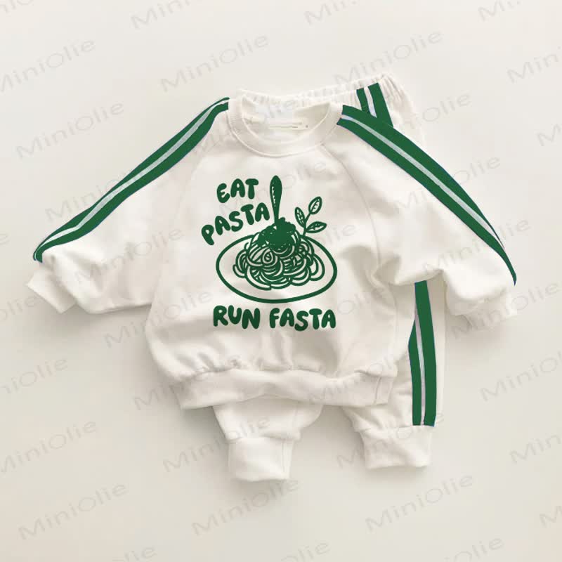 EAT PASTA RUN FASTA  Baby Toddler Green Striped 2-piece Set - White&Green - 3-5T - image 1