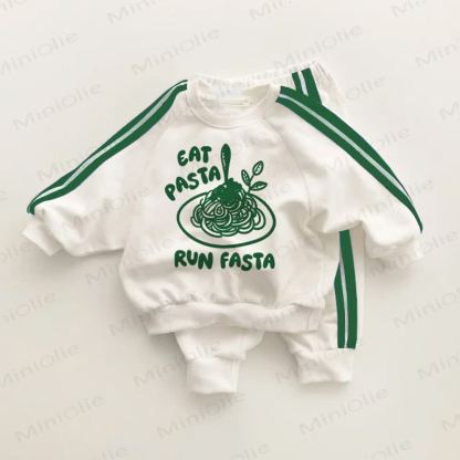 EAT PASTA RUN FASTA  Baby Toddler Green Striped 2-piece Set - White&Green - 3-5T - image 1