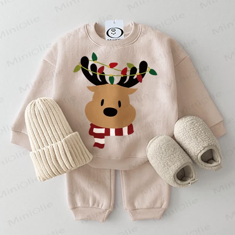 Baby Christmas Deer Sweatshirt 2-piece Set - Beige - 2-3T - image 1