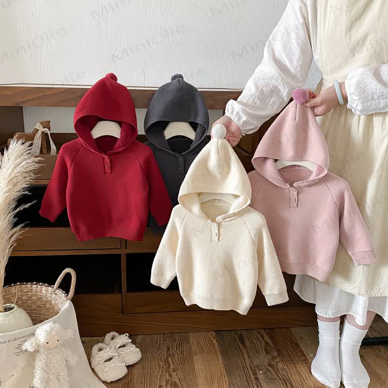 Baby Toddler Girl Pom Hood Knit Pullover Sweater - image 1