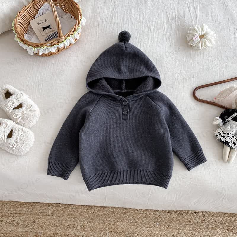 Baby Toddler Girl Pom Hood Knit Pullover Sweater - Gray - 2-3T - image 4