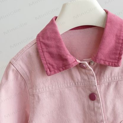 Toddler Girl Pink Contrast Collar Cat Pocket Jacket - image 3