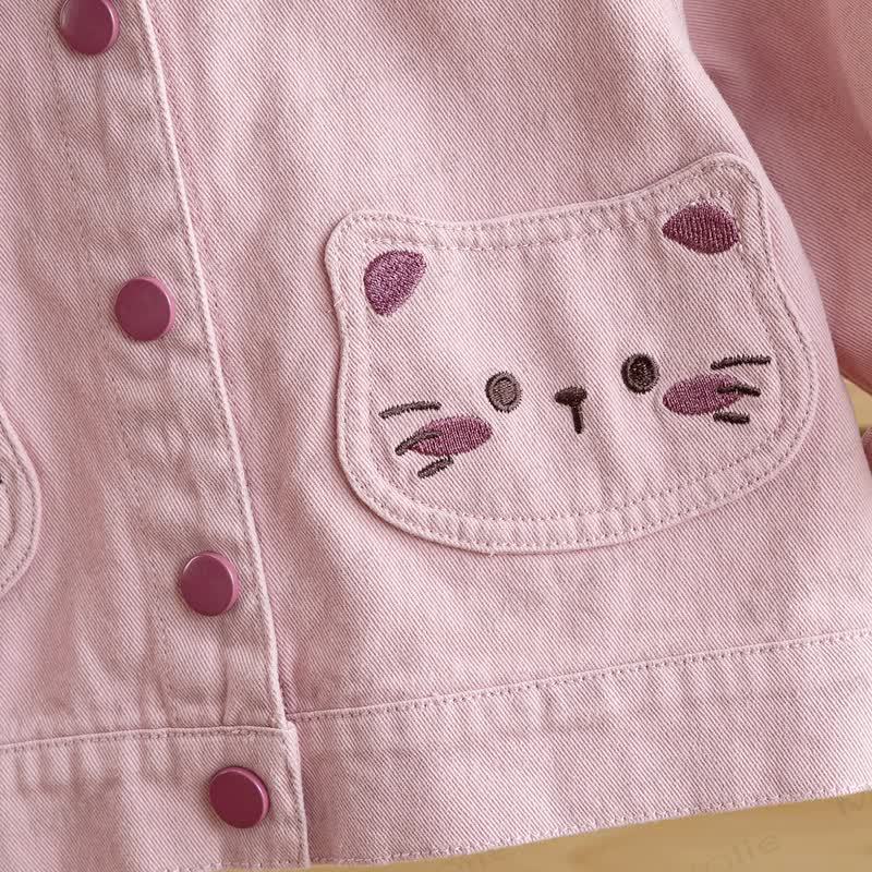 Toddler Girl Pink Contrast Collar Cat Pocket Jacket - image 4