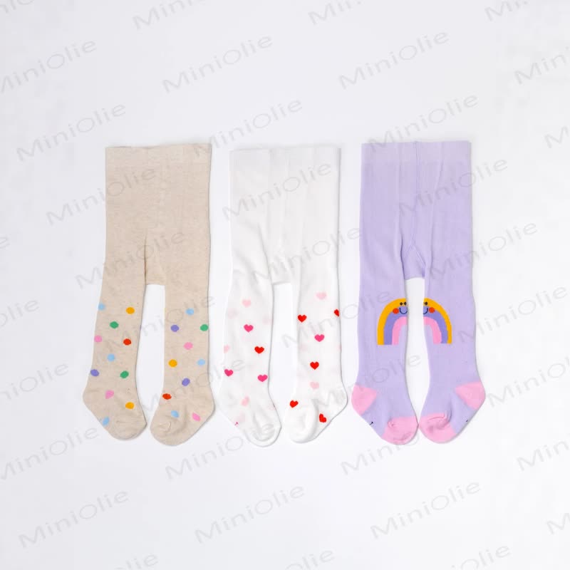 3-Pack Baby Mixed Print Footed Leggings - Dot & Heart & Rianbow - 2-3Y - image 8