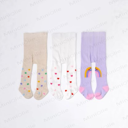 3-Pack Baby Mixed Print Footed Leggings - Dot & Heart & Rianbow - 2-3Y - image 8