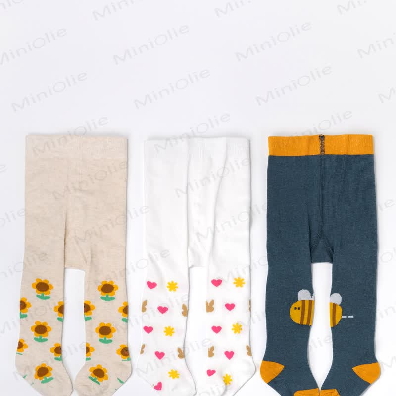 3-Pack Baby Mixed Print Footed Leggings - Flower & Heart & Bee - 2-3Y - image 12