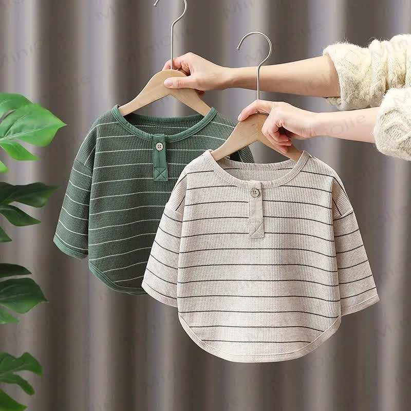 Toddler Boy Striped Henley Curved Hem T-Shirt - image 1