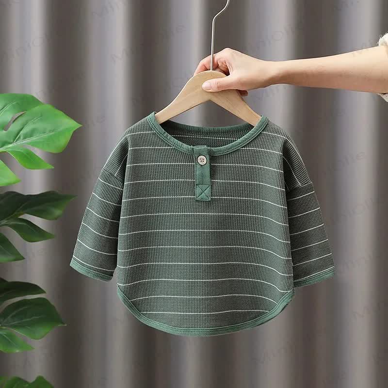 Toddler Boy Striped Henley Curved Hem T-Shirt - Green - 6-7T - image 2