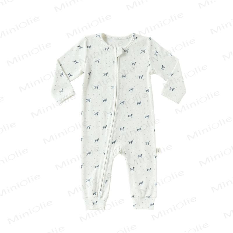 Baby Cartoon Print Ribbed Long Sleeve Zip Romper - Puppy - 18-24M - image 6