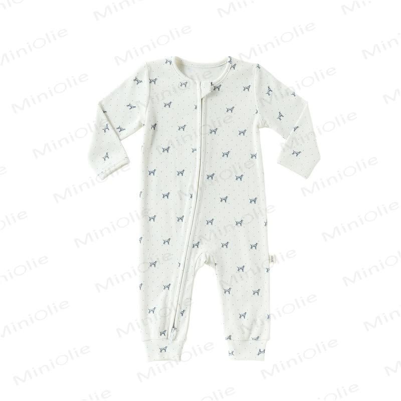 Baby Cartoon Print Ribbed Long Sleeve Zip Romper - Puppy - 18-24M - image 6