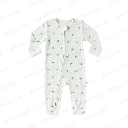 Baby Cartoon Print Ribbed Long Sleeve Zip Romper - Puppy - 18-24M - image 6