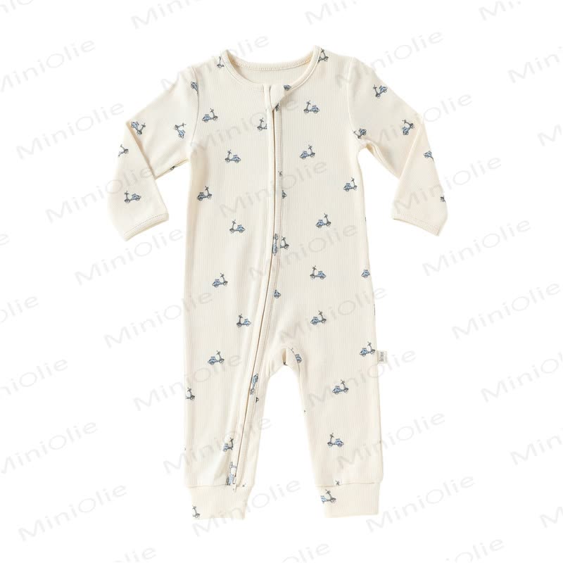 Baby Cartoon Print Ribbed Long Sleeve Zip Romper - Vehicle - 18-24M - image 7