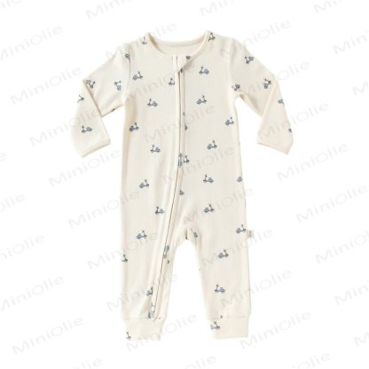 Baby Cartoon Print Ribbed Long Sleeve Zip Romper - Vehicle - 18-24M - image 7