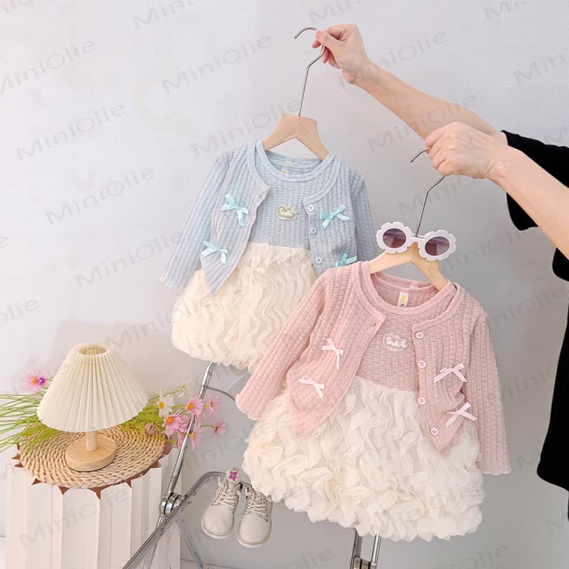 Baby Toddler Girl Pink Bow Knit Cardigan and Tulle Dress 2-piece Set - image 1