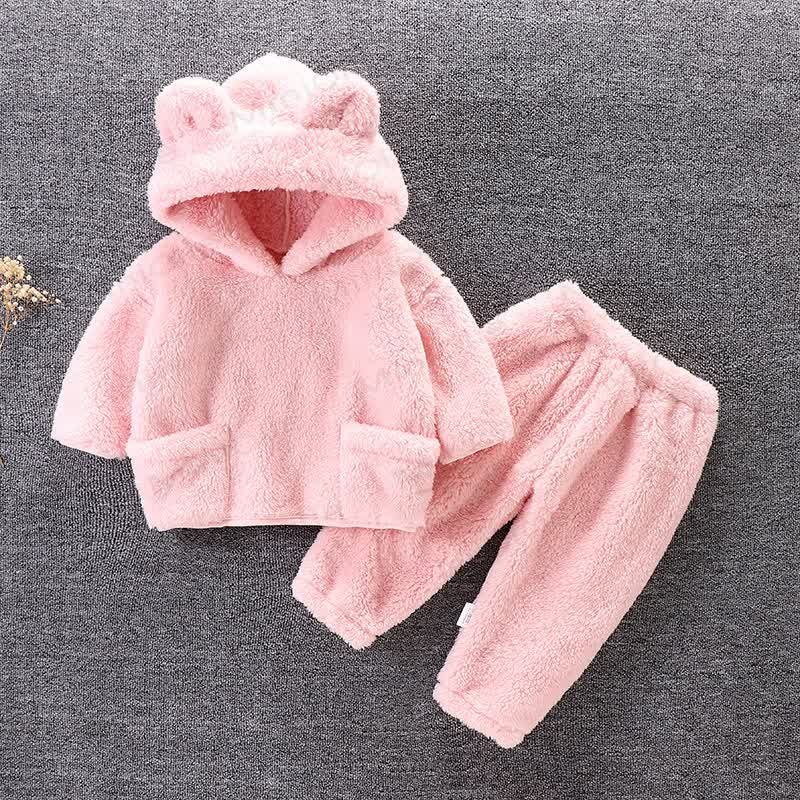 Toddler Bear Ear Fleece Hoodie and Pants 2-piece Set - Pink - 4-5T - image 1