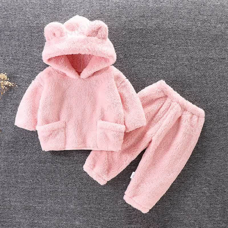 Toddler Bear Ear Fleece Hoodie and Pants 2-piece Set - Pink - 4-5T - image 1