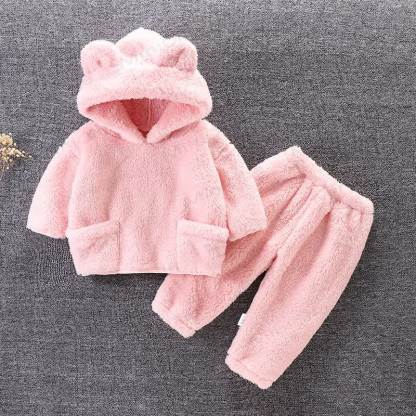 Toddler Bear Ear Fleece Hoodie and Pants 2-piece Set - Pink - 4-5T - image 1