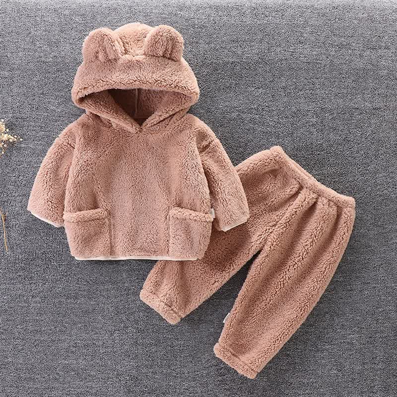 Toddler Bear Ear Fleece Hoodie and Pants 2-piece Set - Brown - 4-5T - image 2