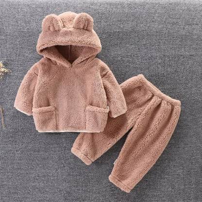 Toddler Bear Ear Fleece Hoodie and Pants 2-piece Set - Brown - 4-5T - image 2