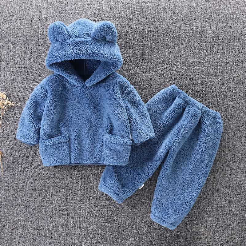 Toddler Bear Ear Fleece Hoodie and Pants 2-piece Set - Blue - 4-5T - image 3