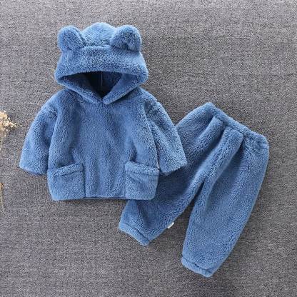 Toddler Bear Ear Fleece Hoodie and Pants 2-piece Set - Blue - 4-5T - image 3