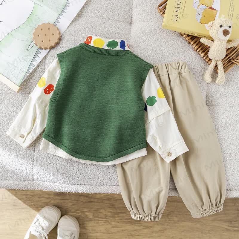 Baby Toddler Boy Cartoon Print Layered Knit 3-piece Set - image 3