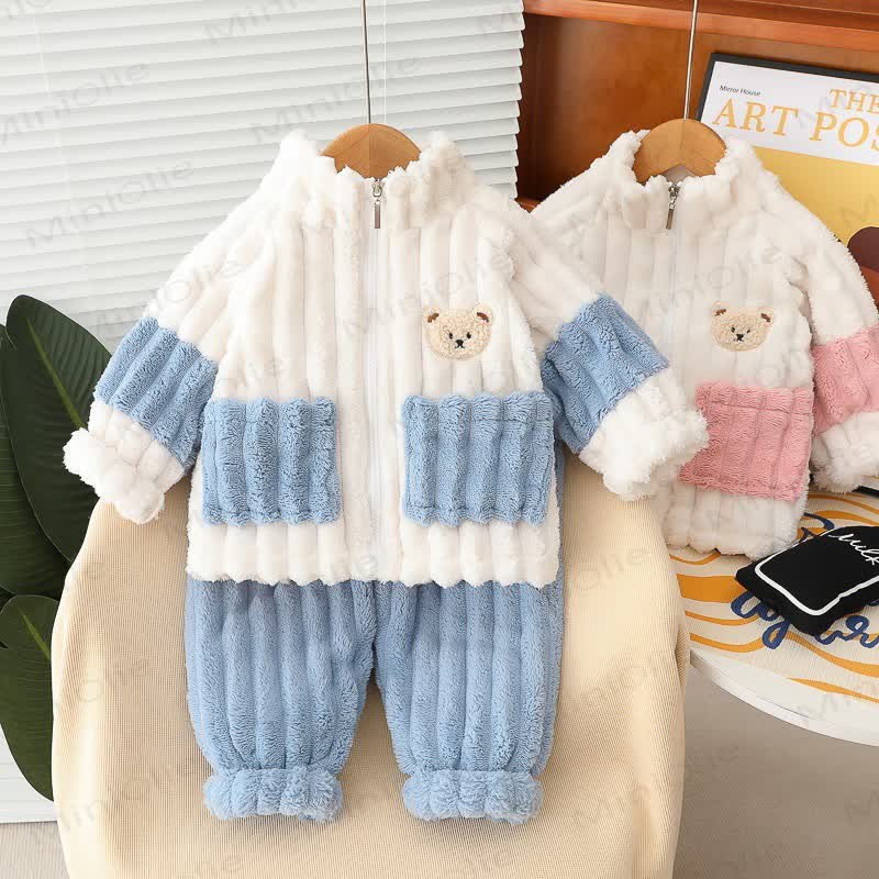 Baby Toddler Animal Patch Plush Zip Jacket and Pants 2-piece Set - image 1
