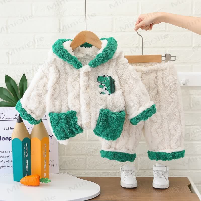 Baby Toddler Animal Patch Plush Zip Jacket and Pants 2-piece Set - White - 4-5T - image 4