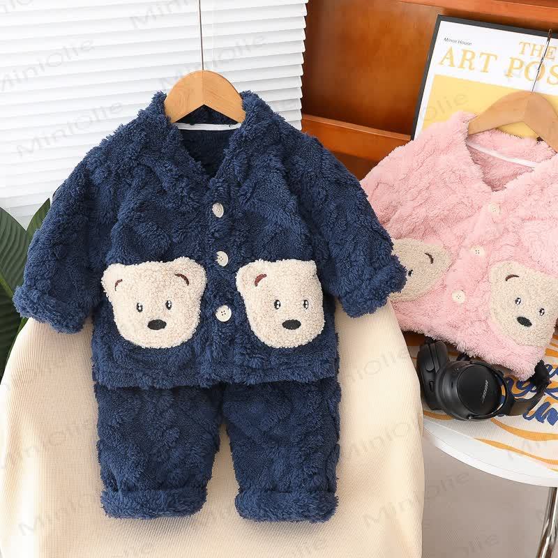 Baby Toddler Bear Pocket Fleece Pyjama 2-piece Set - image 1