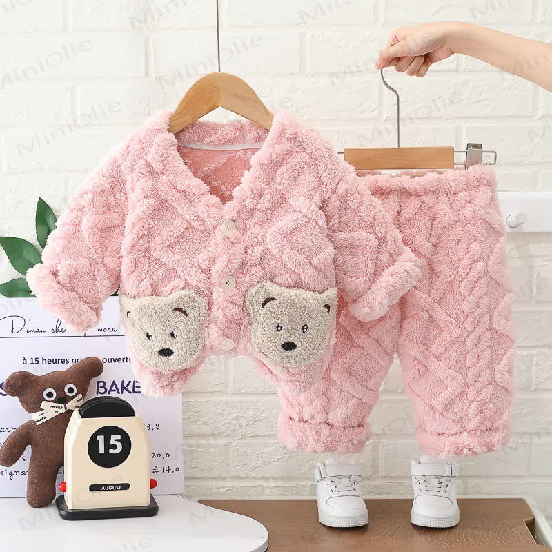 Baby Toddler Bear Pocket Fleece Pyjama 2-piece Set - Pink - 4-5T - image 2