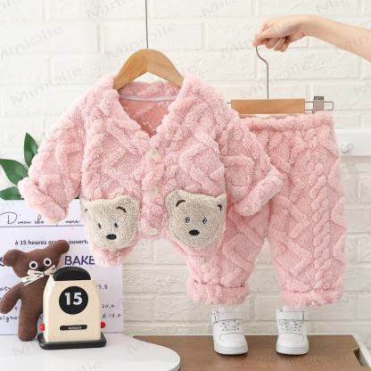 Baby Toddler Bear Pocket Fleece Pyjama 2-piece Set - Pink - 4-5T - image 2