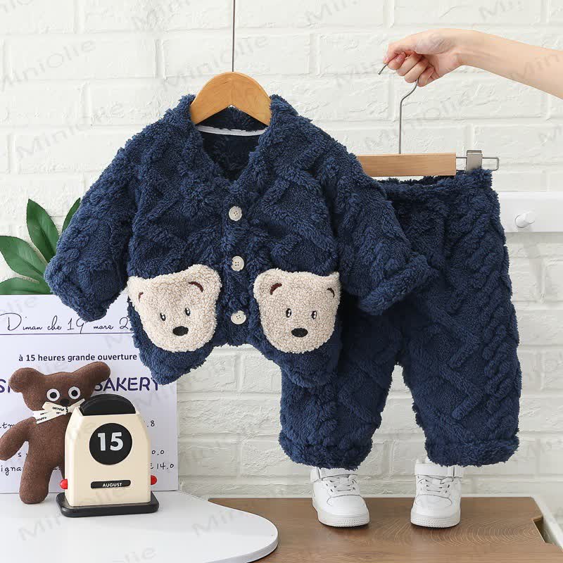 Baby Toddler Bear Pocket Fleece Pyjama 2-piece Set - Navy - 4-5T - image 3