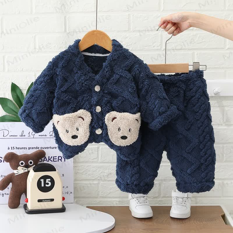 Baby Toddler Bear Pocket Fleece Pyjama 2-piece Set - Navy - 4-5T - image 3