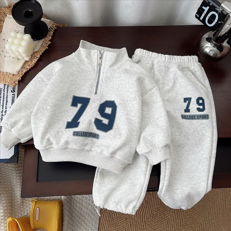 79 COLLEGE SPORT Toddler Baby Boy Half Zip Sweatshirt and Jogger 2-piece Set - Gray - 4-5T - image 1